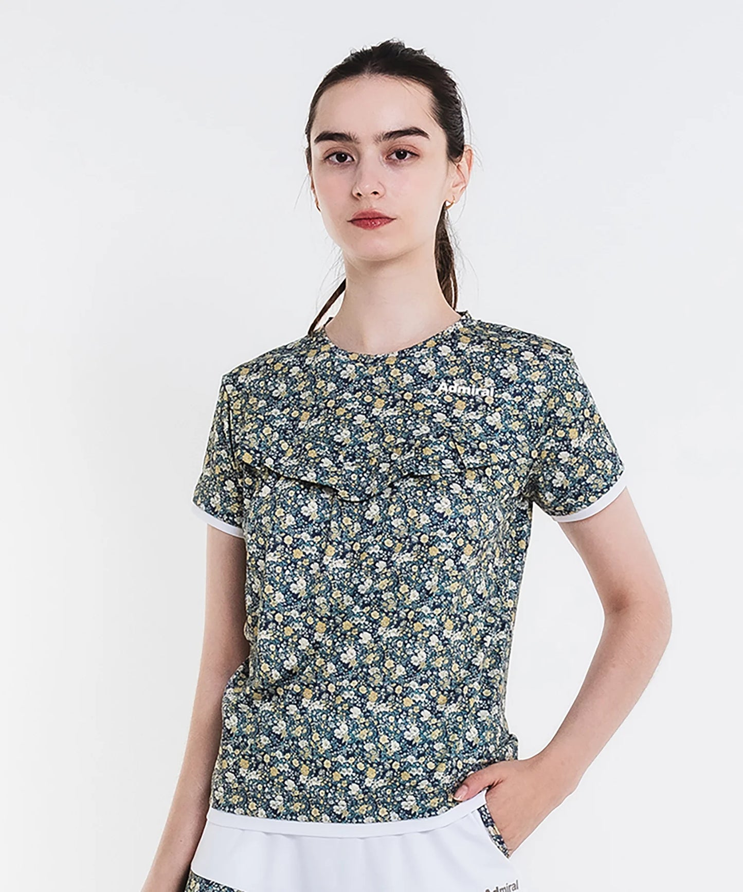 フラワープリントギャザー TEE