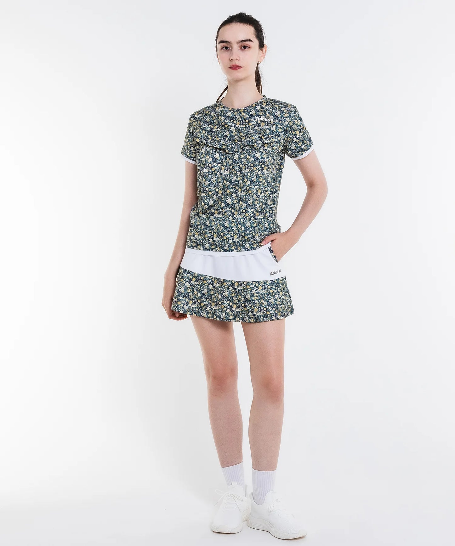 フラワープリントギャザー TEE