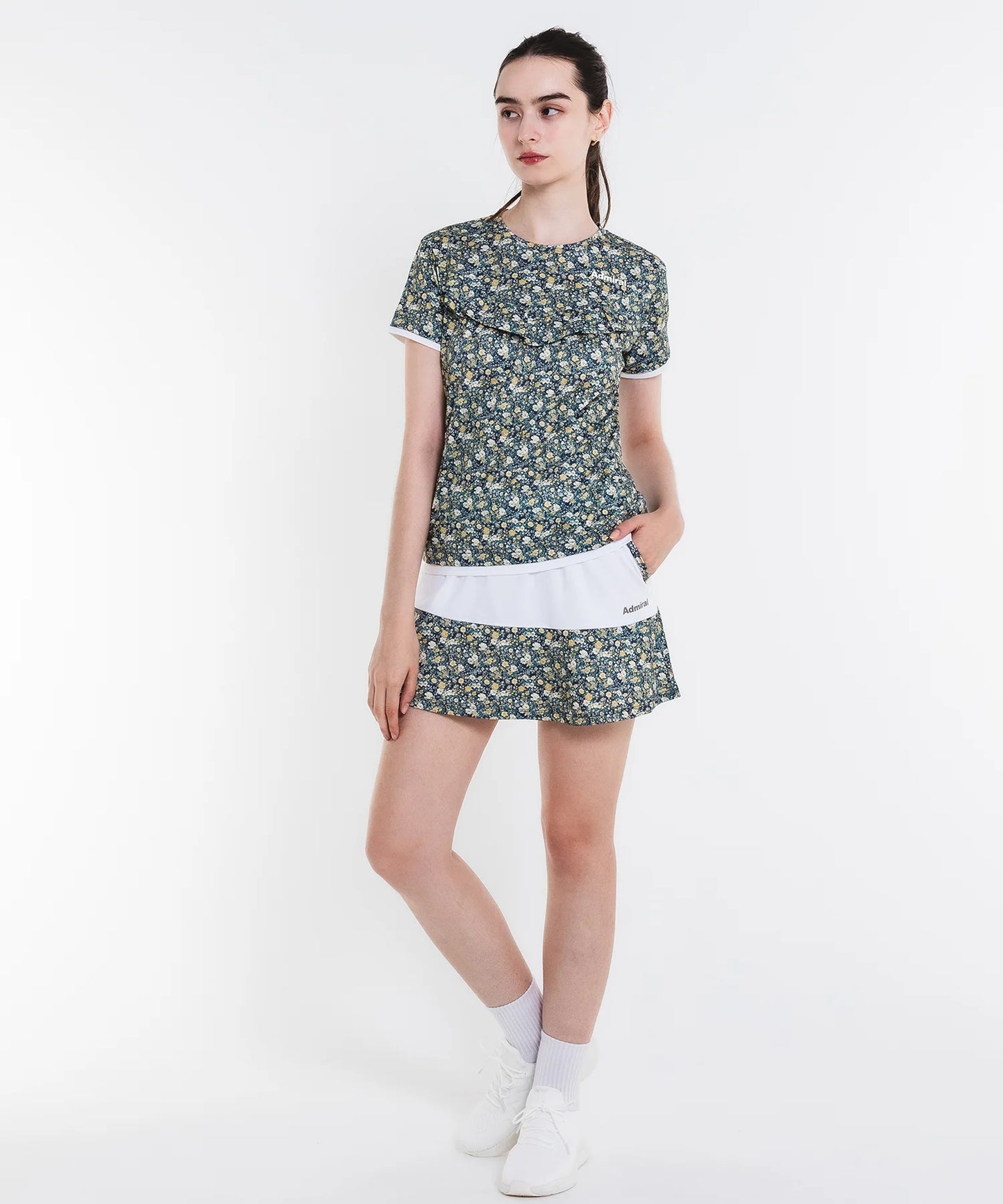 フラワープリントギャザー TEE