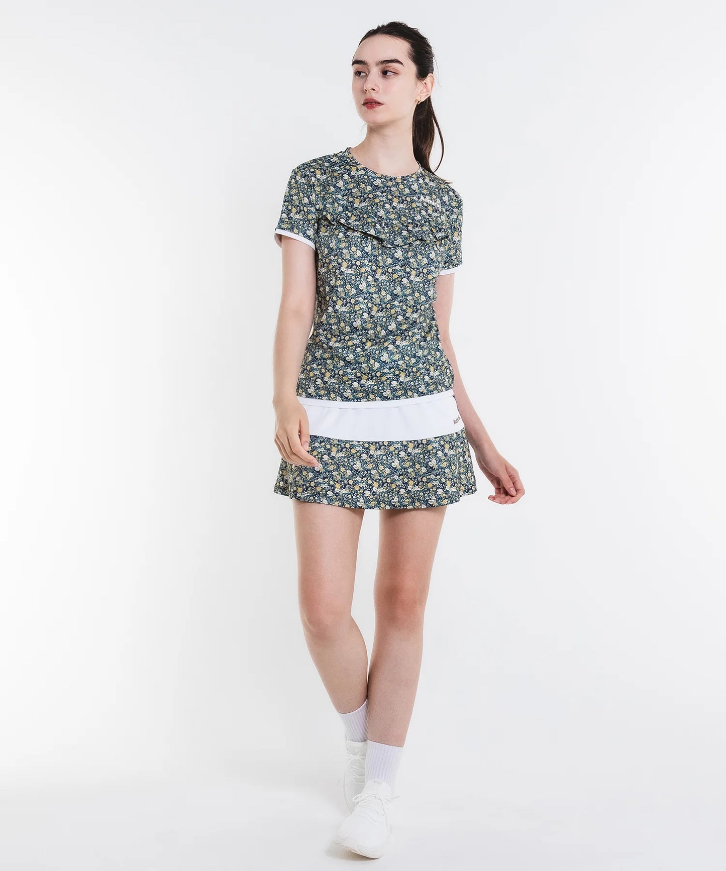 フラワープリントギャザー TEE