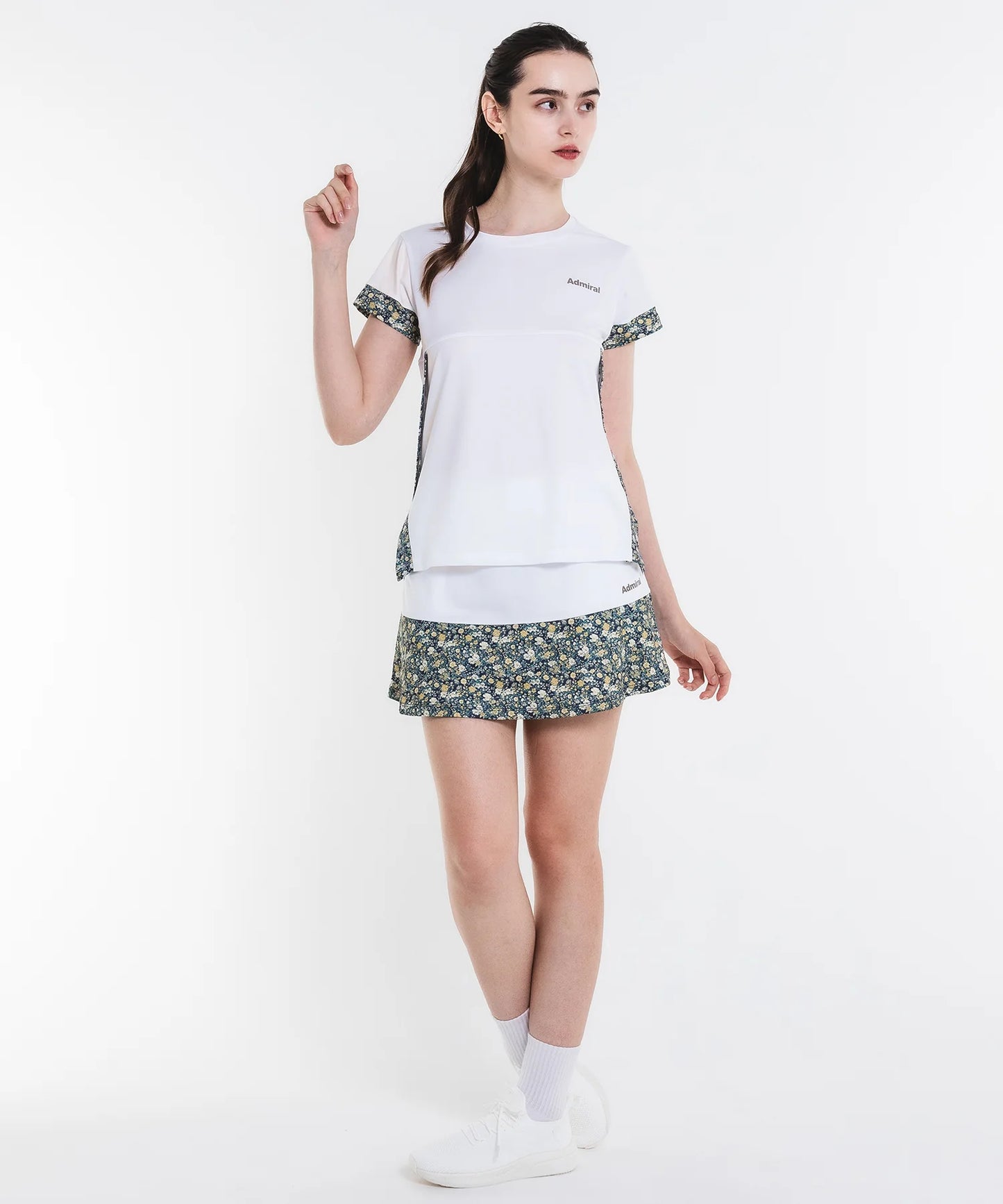 フラワープリントサイドスリット TEE