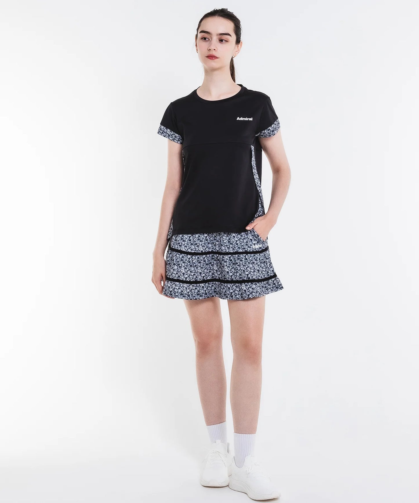 フラワープリントサイドスリット TEE