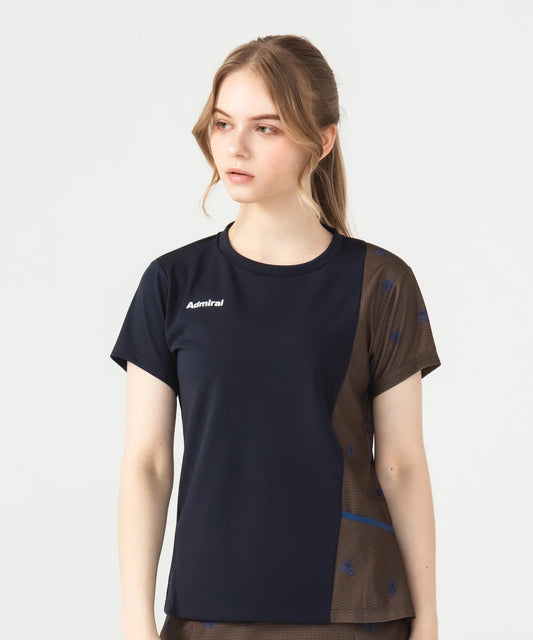 アシンメトリーフラワーチェックTEE
