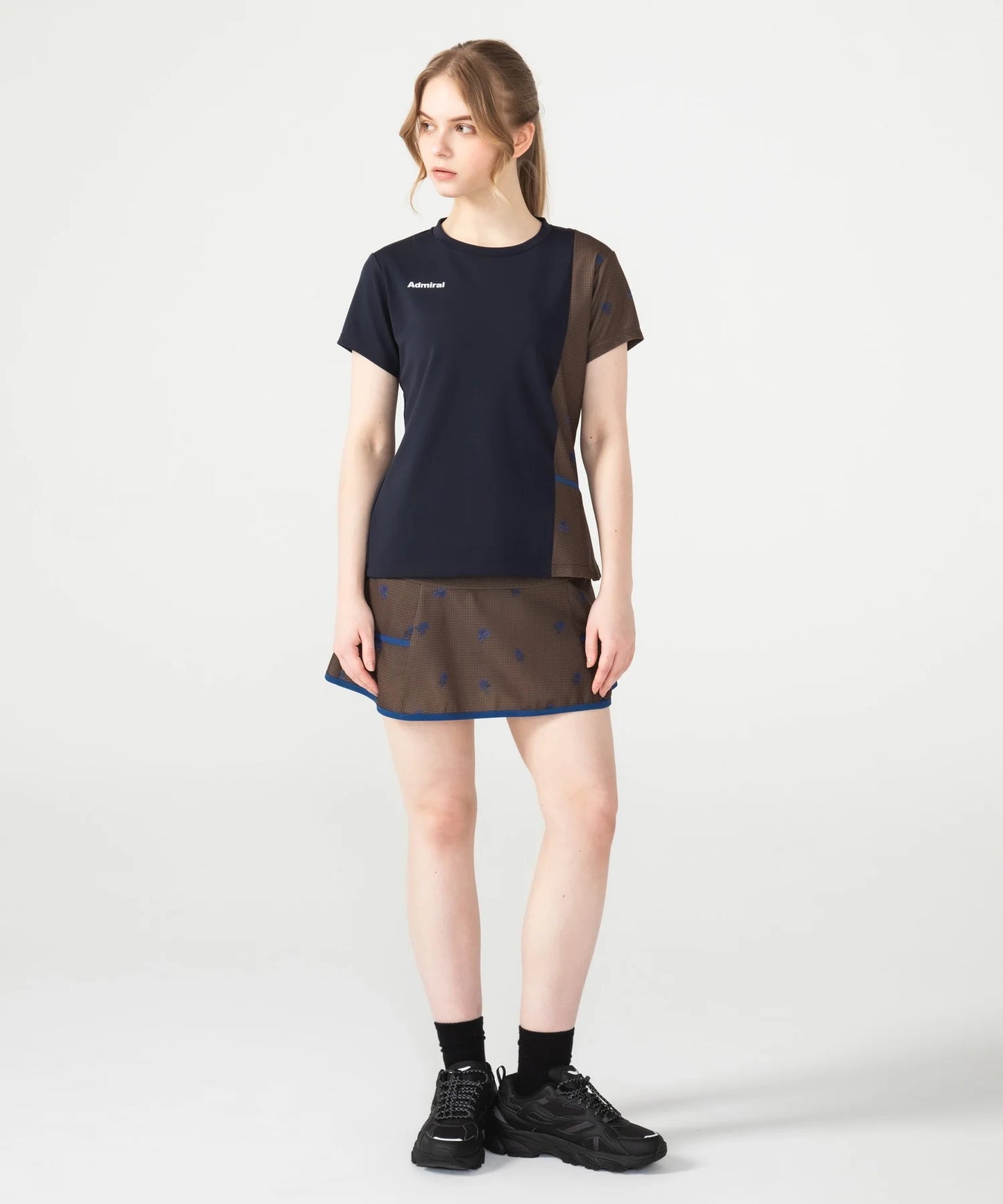 アシンメトリーフラワーチェックTEE