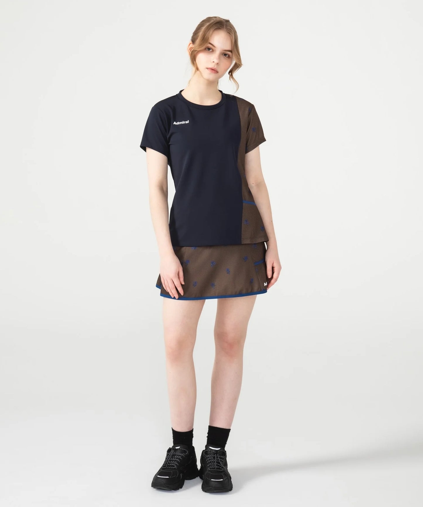 アシンメトリーフラワーチェックTEE