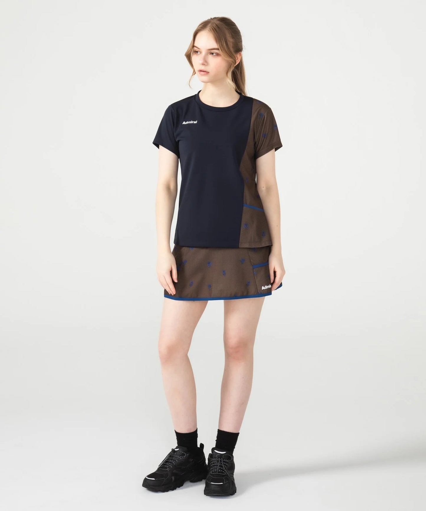 アシンメトリーフラワーチェックTEE