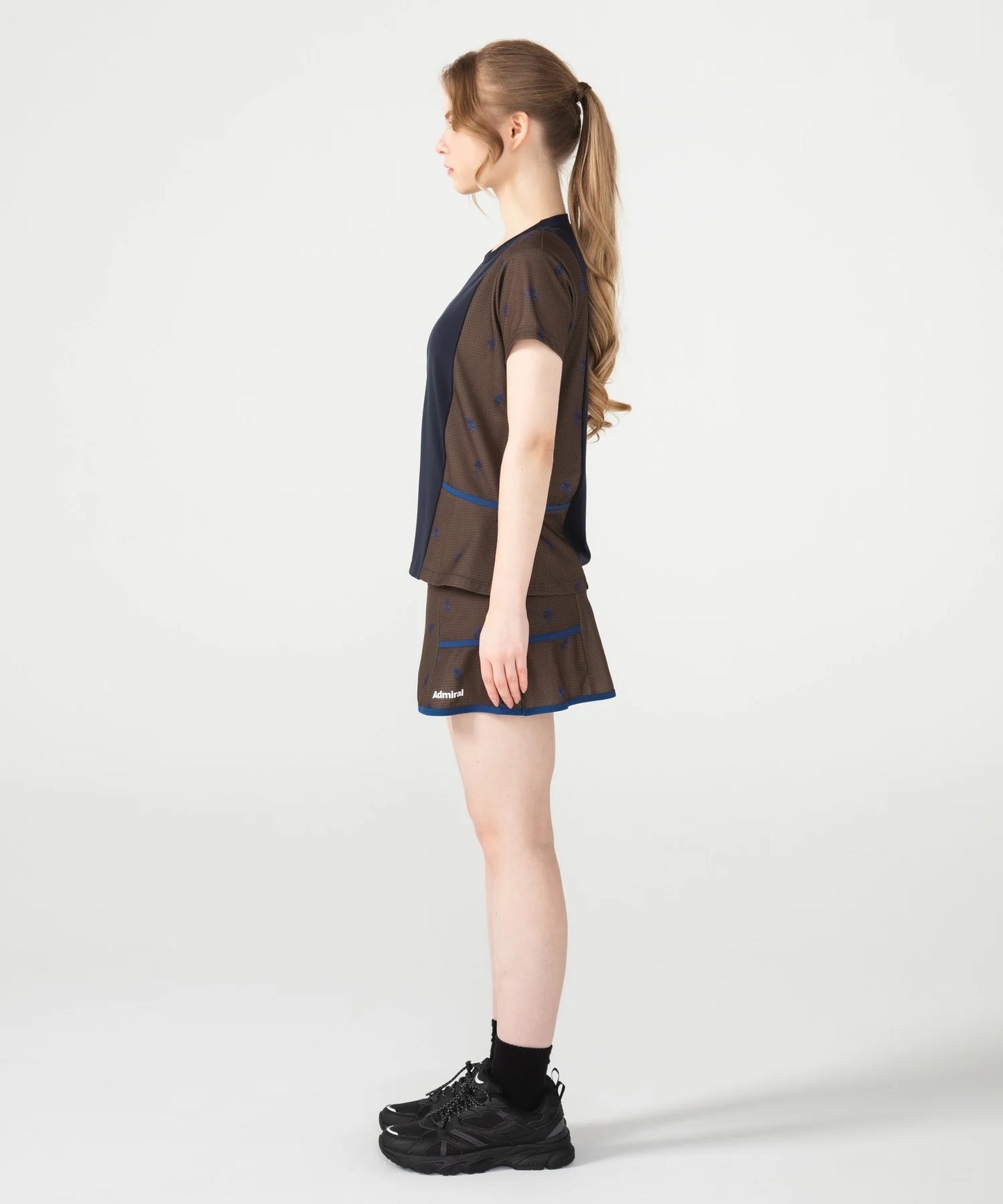 アシンメトリーフラワーチェックTEE