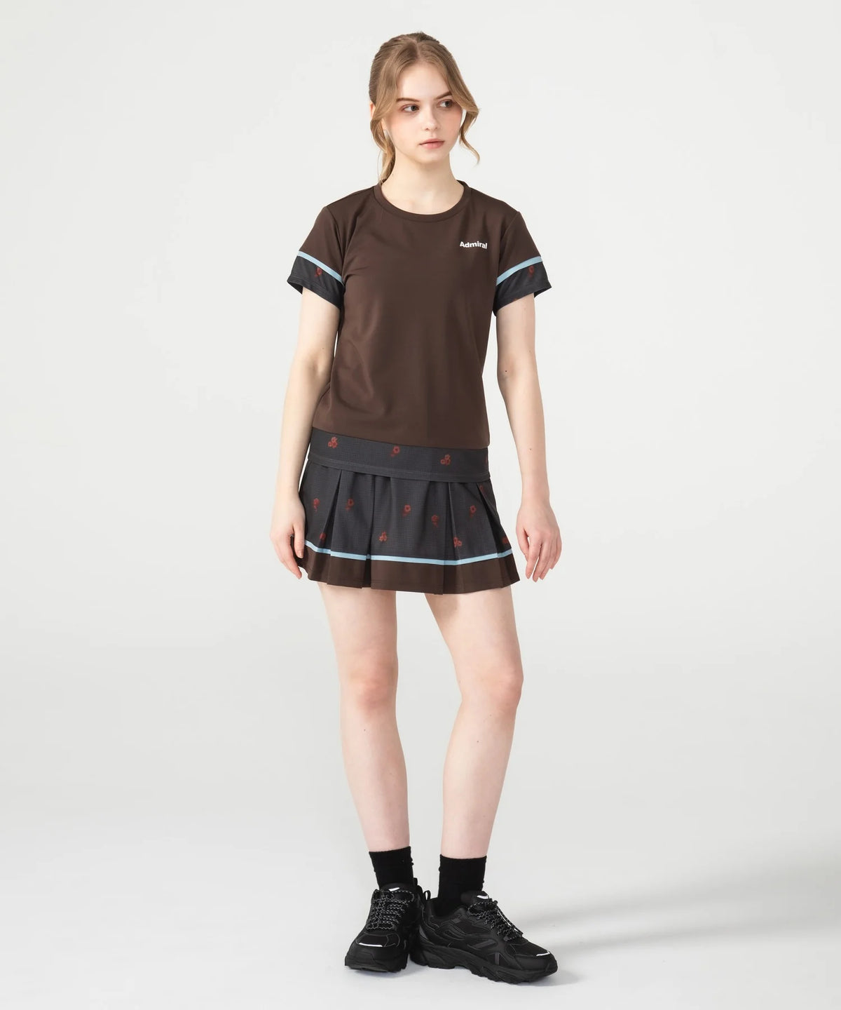 フラワーチェックタックプリーツスコート